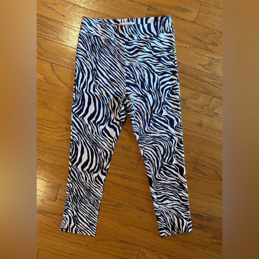 XS Jude Connally Lucia Pant Ponte Navy White Zebra Leggings